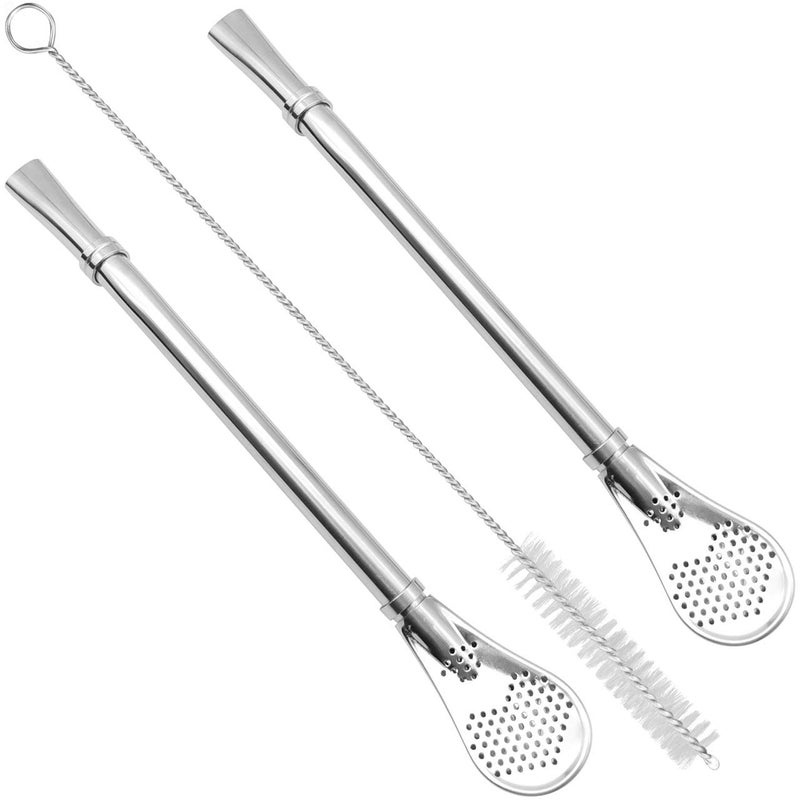 GFDesign Yerba Mate Bombilla Gourd Drinking Filter Straws 304 Food-Grade 18/8 Stainless Steel - Set of 2 with Cleaning Brush - 6.1" Long - Image 1