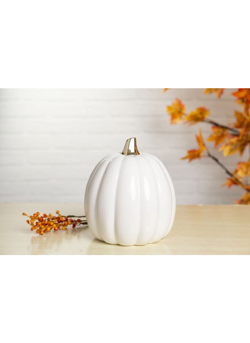 pearhead Pearhead White Ceramic Pumpkin  Home Fall D?cor  Modern Holiday Home Decor  Trendy Halloween Decorations  White  - Image 3
