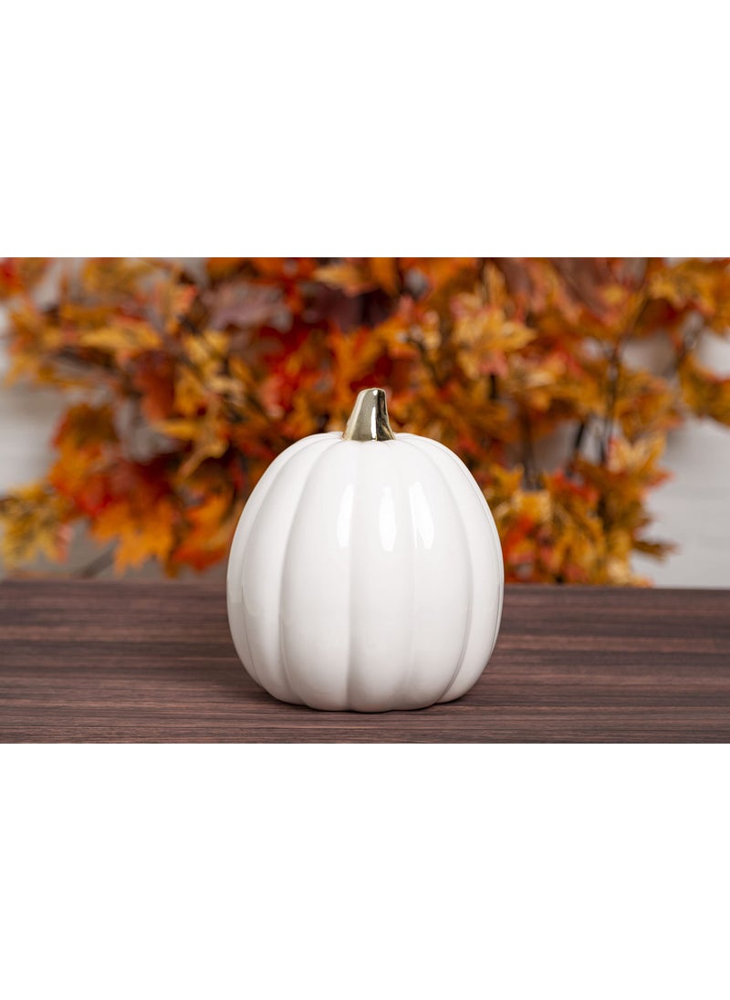 pearhead Pearhead White Ceramic Pumpkin  Home Fall D?cor  Modern Holiday Home Decor  Trendy Halloween Decorations  White  - Image 2