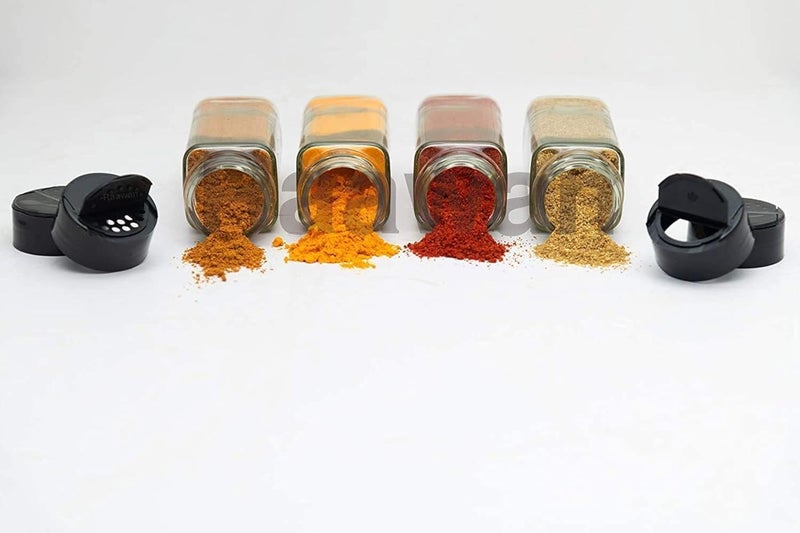 BHAVIKA BANSIBHAI DANGASHI Glass Spice Bottles Empty Seasoning Containers with Black Cap,Clear Reusable Containers Jars for Spice,Herbs,Powders,Glitters (pack of 8)  - Image 3