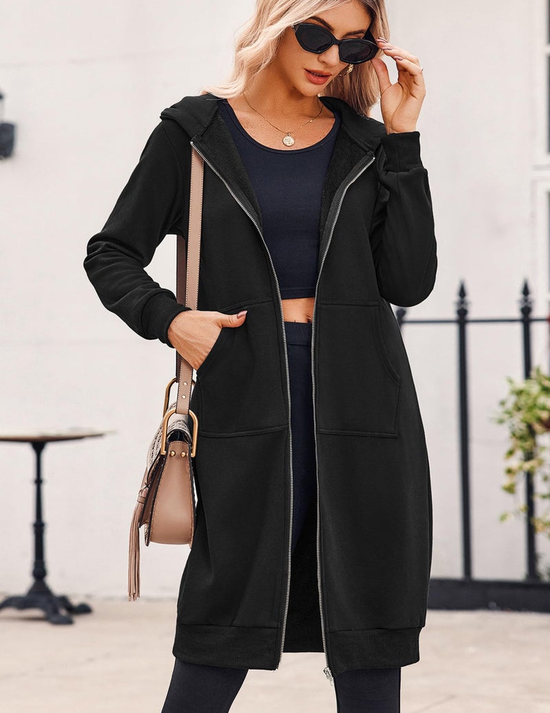Zeagoo Women's Longline Hooded Sweatshirt / Hoodie Tunic With Fleece,Black,X-Large - Image 4