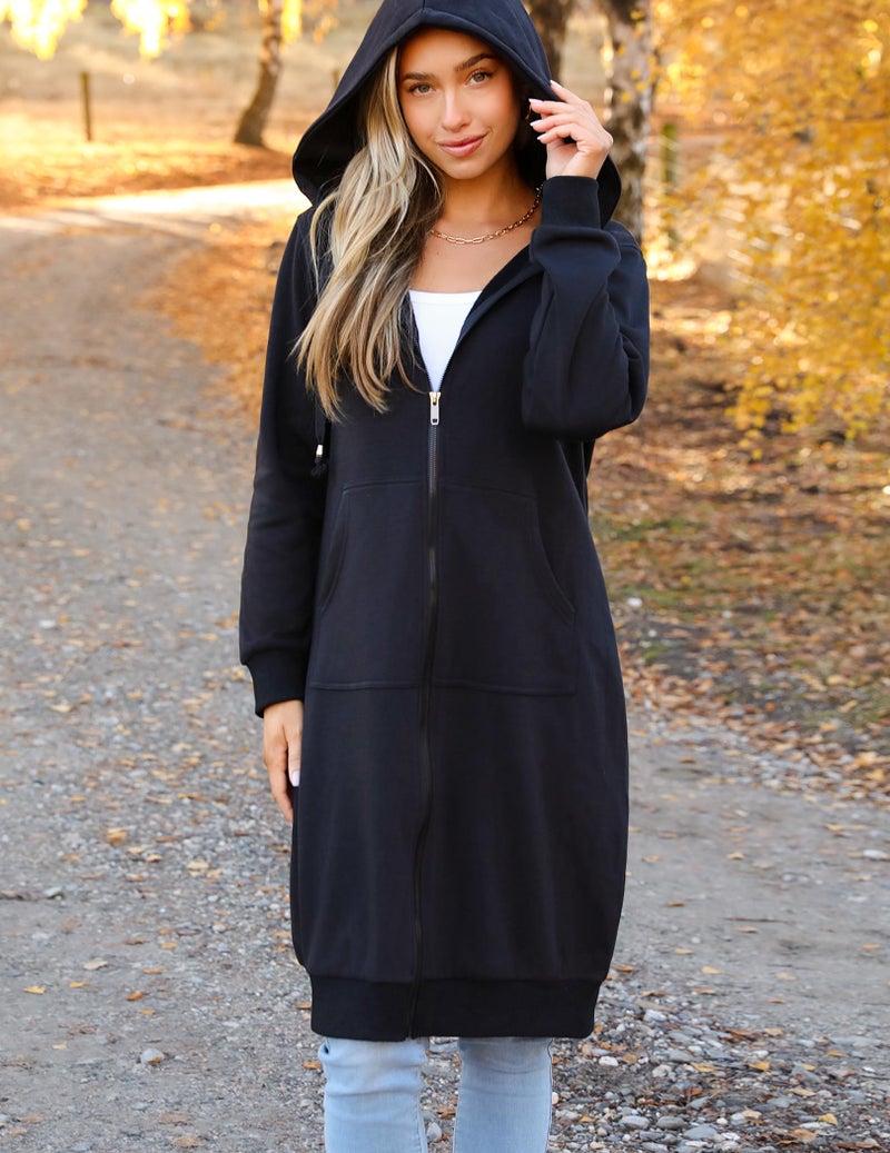 Zeagoo Women's Longline Hooded Sweatshirt / Hoodie Tunic With Fleece,Black,X-Large - Image 5