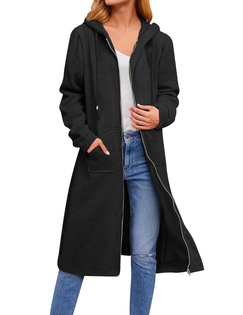 Zeagoo Women's Longline Hooded Sweatshirt / Hoodie Tunic With Fleece,Black,X-Large - Image 2