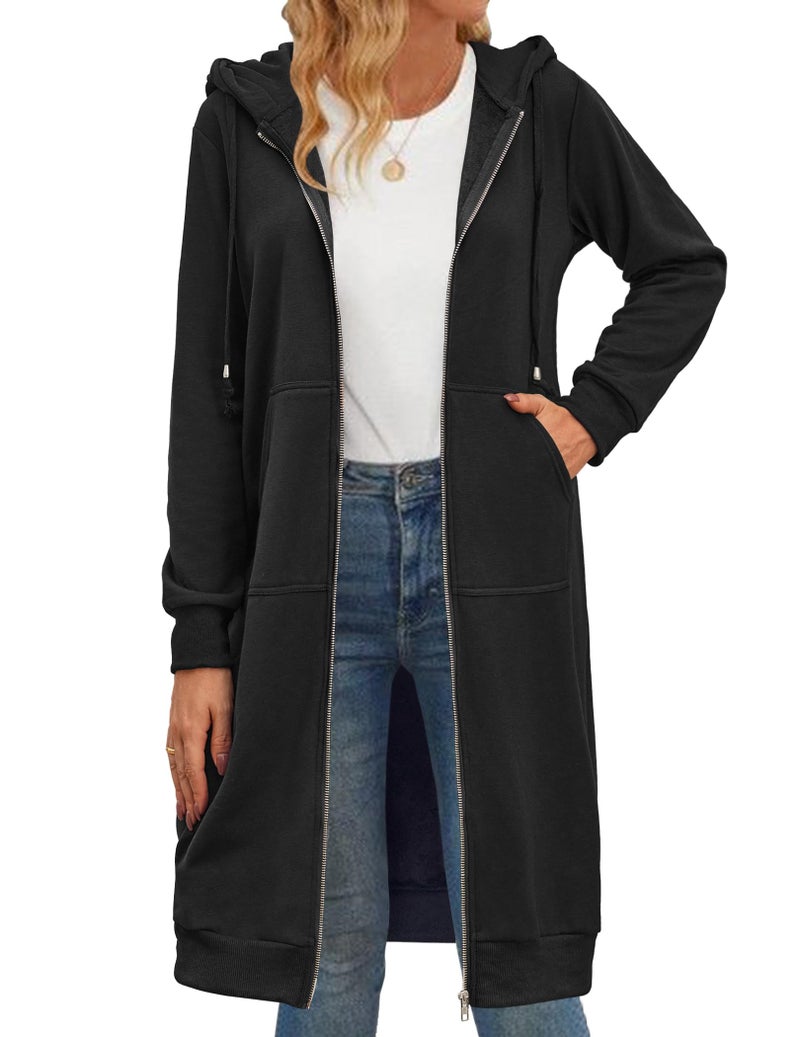 Zeagoo Women's Longline Hooded Sweatshirt / Hoodie Tunic With Fleece,Black,X-Large - Image 1