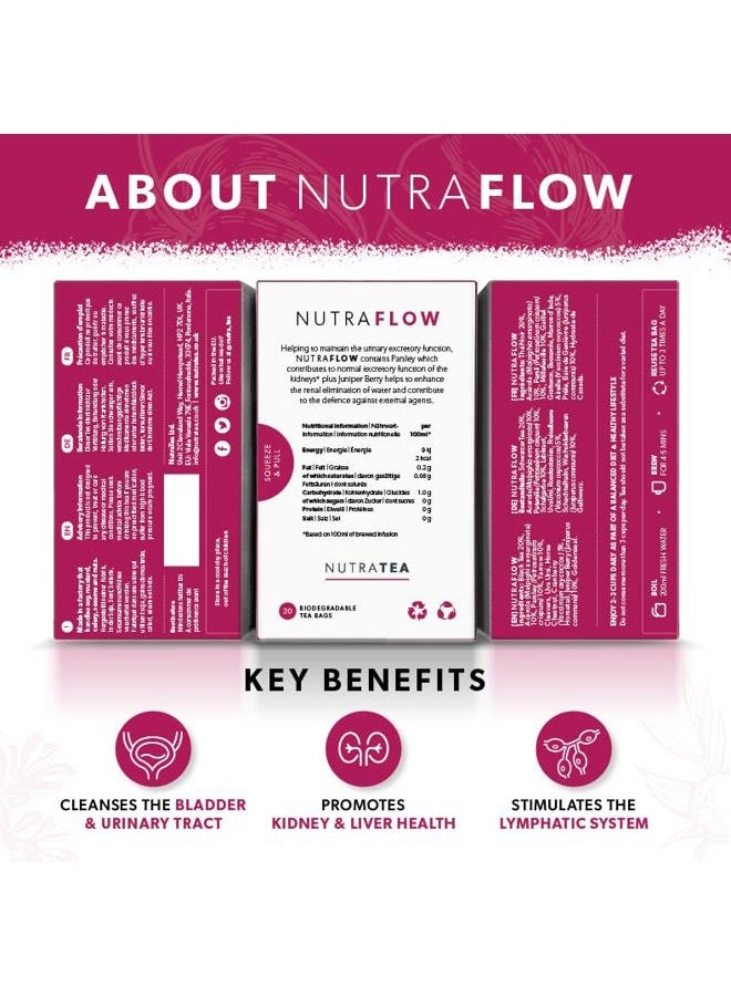 Nutra Tea NUTRAFLOW - UTI Tea | Thrush Tea – Includes Horsetail, Yarrow & Goldenseal - Eases Discomfort Within The Urinary Tract & Kidney - 20 Enveloped Tea Bags - by Nutra Tea - Herbal Tea - Image 2