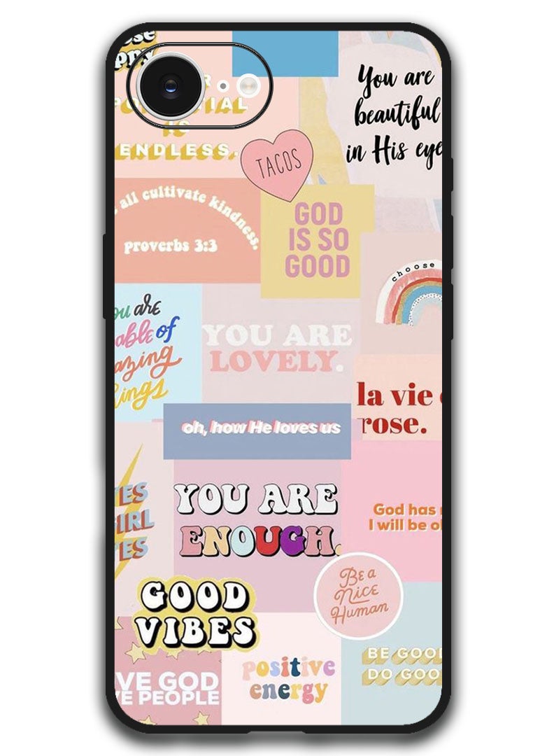 Theodor Case Compatible with Apple iPhone 16e 6.1 Inch Protection Shockproof Bumper Cover - Good Vibes Collage - Image 1