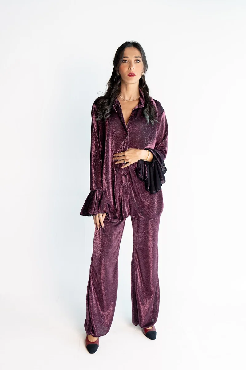 Reem Abayas Purple Lycra Glitter Set