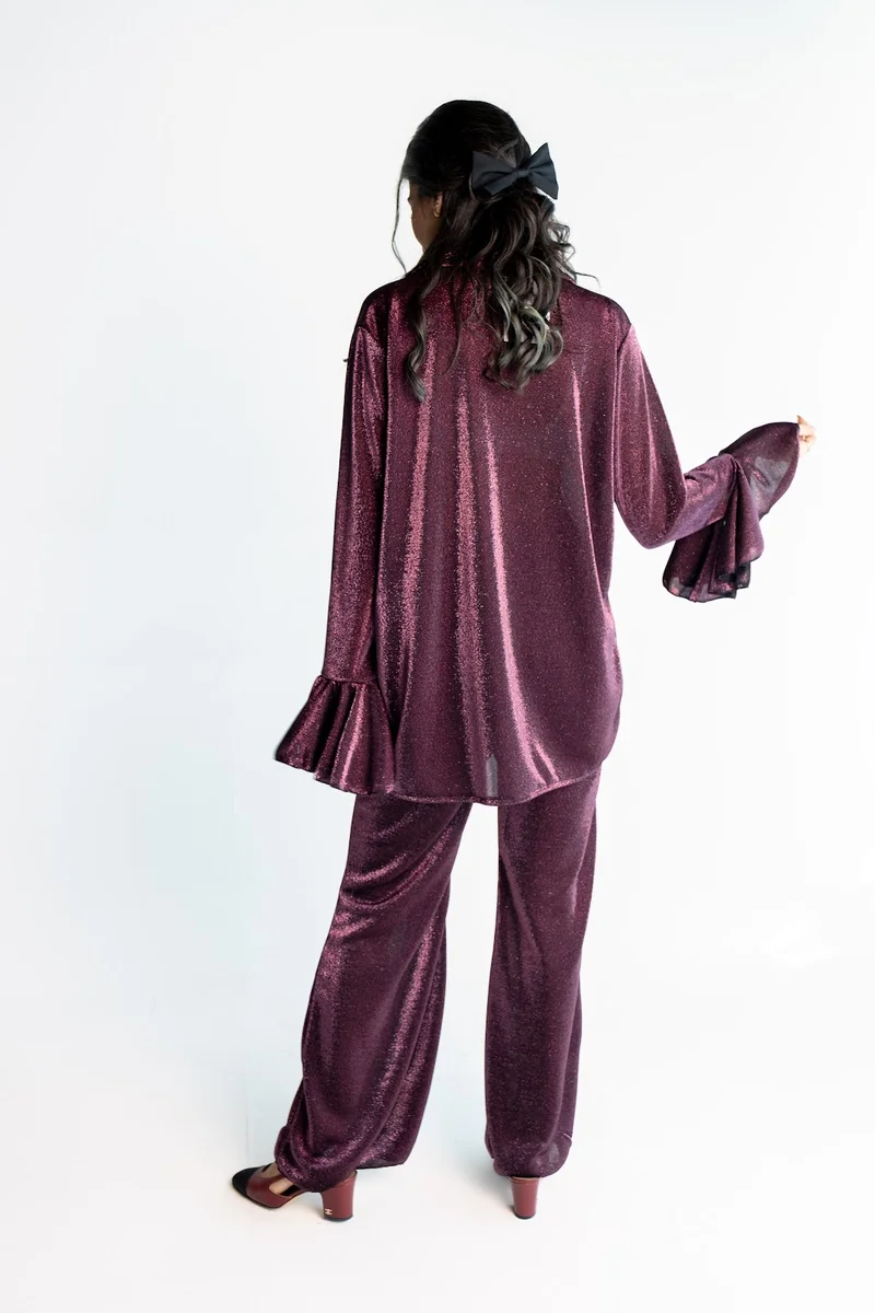 Reem Abayas Purple Lycra Glitter Set