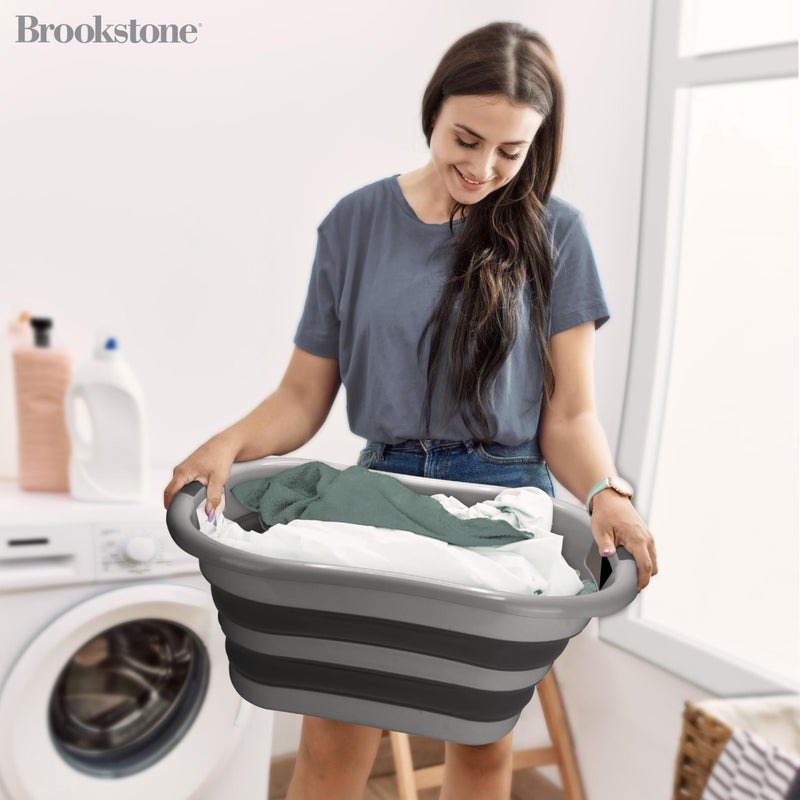 BROOKSTONE Collapsible Laundry Basket Set, Modern Medium Collapsible Basket Set, Comfort Non-Slip Grip Handles, Minimalist Space Saving Design, Portable Pop-Up Hamper, BPA FREE, Dark Grey, 2 PACK - Image 2