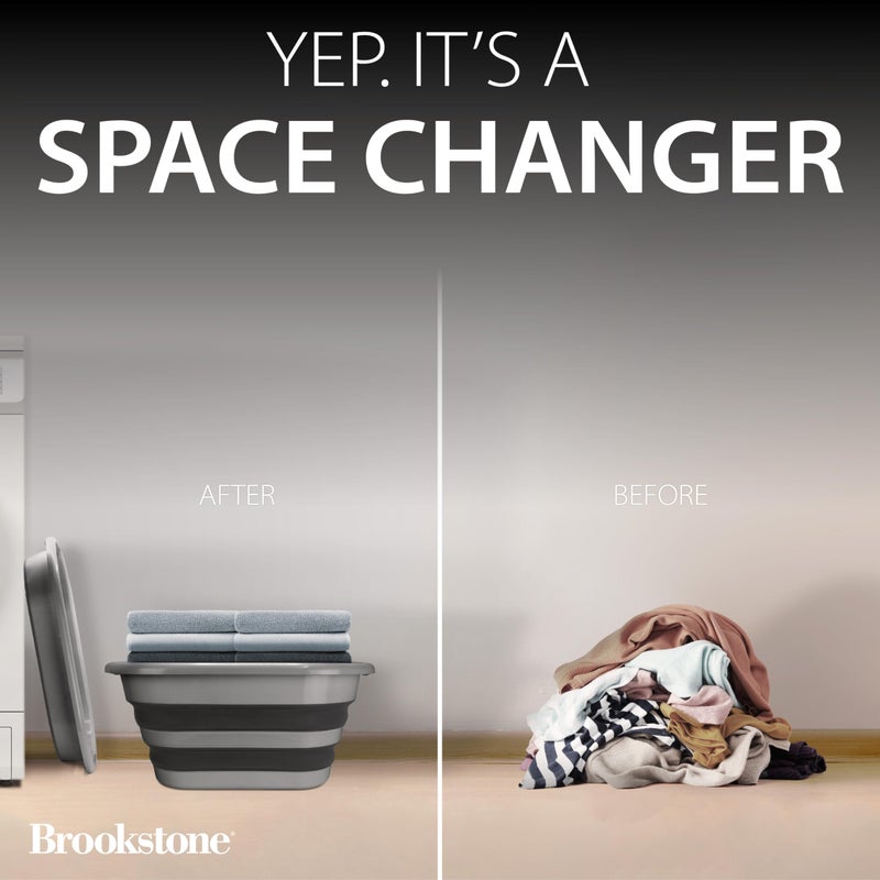 BROOKSTONE Collapsible Laundry Basket Set, Modern Medium Collapsible Basket Set, Comfort Non-Slip Grip Handles, Minimalist Space Saving Design, Portable Pop-Up Hamper, BPA FREE, Dark Grey, 2 PACK - Image 4