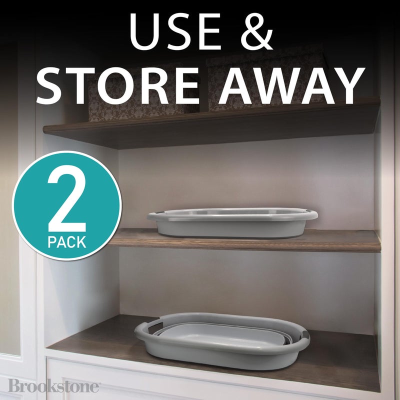 BROOKSTONE Collapsible Laundry Basket Set, Modern Medium Collapsible Basket Set, Comfort Non-Slip Grip Handles, Minimalist Space Saving Design, Portable Pop-Up Hamper, BPA FREE, Dark Grey, 2 PACK - Image 3