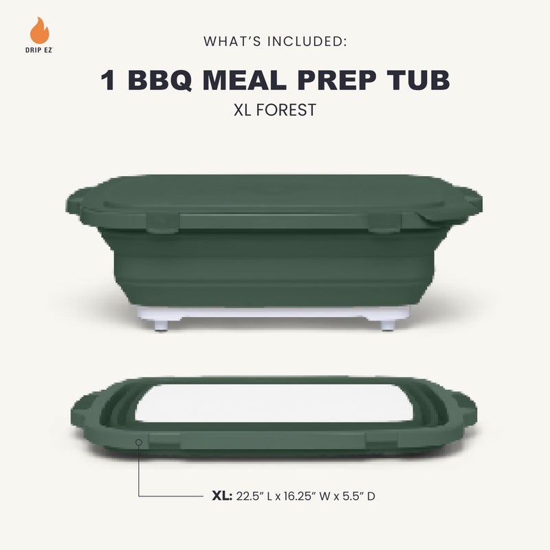 Drip EZ Collapsible BBQ Prep Tub - for Meal Prep Marinating Food Storage - Includes Cutting Board & Locking Lid - (1) XL - Green - Image 2