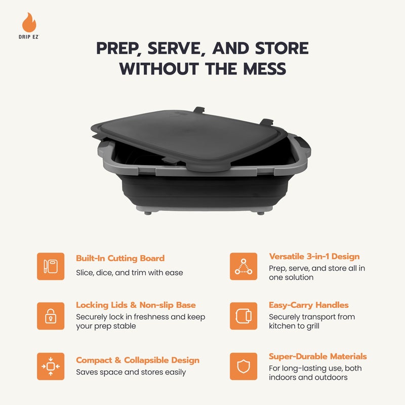 Drip EZ Collapsible BBQ Prep Tub - for Meal Prep Marinating Food Storage - Includes Cutting Board & Locking Lid - (1) XL - Green - Image 3