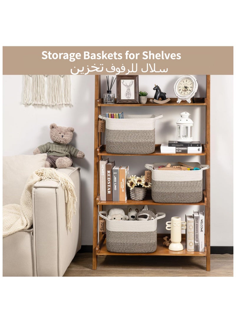 Anmi - 3 Pack Woven Basket, Storage Baskets for Shelves, Small Laundry Basket , Toy Baskets Storage Kids, Towel Baskets for Bedroom, Living Room, 13 x 10 x 9 Inches, White & Brown - Image 1