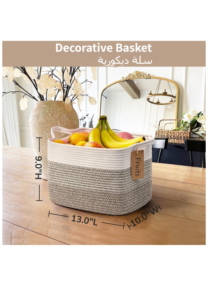 Anmi - 3 Pack Woven Basket, Storage Baskets for Shelves, Small Laundry Basket , Toy Baskets Storage Kids, Towel Baskets for Bedroom, Living Room, 13 x 10 x 9 Inches, White & Brown - Image 1