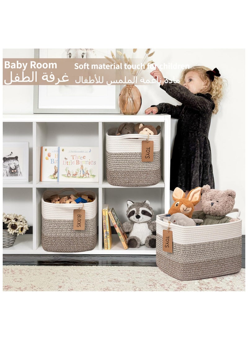 Anmi - 3 Pack Woven Basket, Storage Baskets for Shelves, Small Laundry Basket , Toy Baskets Storage Kids, Towel Baskets for Bedroom, Living Room, 13 x 10 x 9 Inches, White & Brown - Image 1