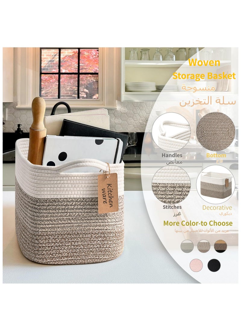 Anmi - 3 Pack Woven Basket, Storage Baskets for Shelves, Small Laundry Basket , Toy Baskets Storage Kids, Towel Baskets for Bedroom, Living Room, 13 x 10 x 9 Inches, White & Brown - Image 1