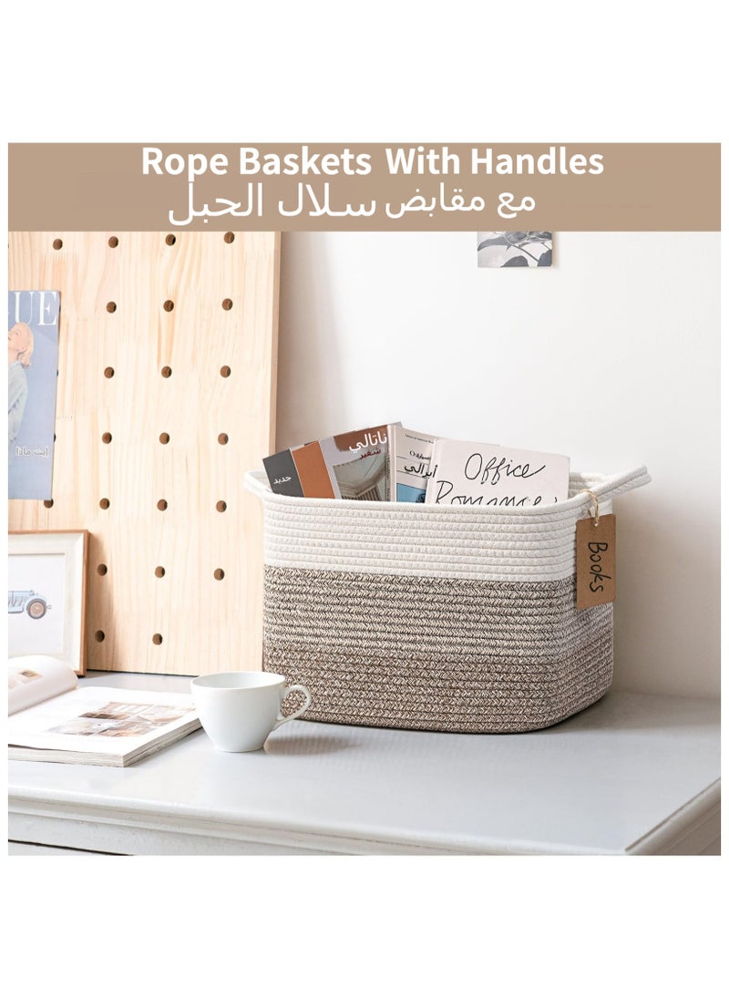 Anmi - 3 Pack Woven Basket, Storage Baskets for Shelves, Small Laundry Basket , Toy Baskets Storage Kids, Towel Baskets for Bedroom, Living Room, 13 x 10 x 9 Inches, White & Brown - Image 1