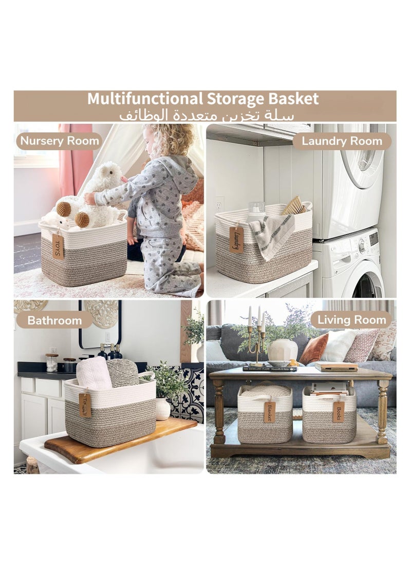 Anmi - 3 Pack Woven Basket, Storage Baskets for Shelves, Small Laundry Basket , Toy Baskets Storage Kids, Towel Baskets for Bedroom, Living Room, 13 x 10 x 9 Inches, White & Brown - Image 1