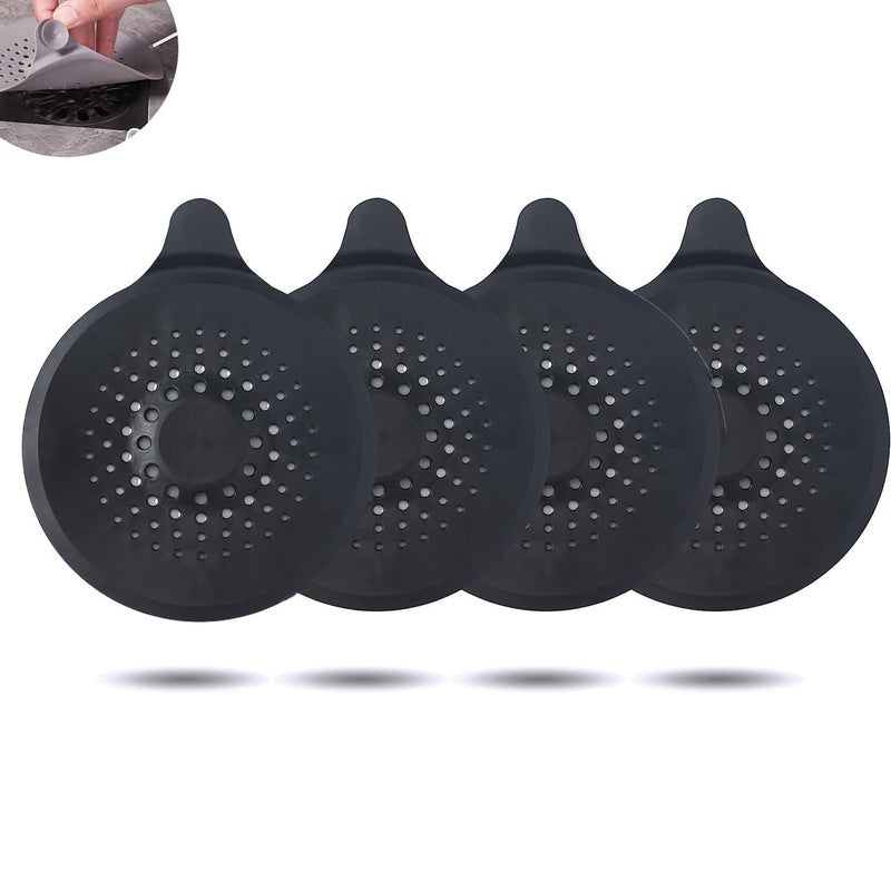 JZS Floor Drain Cover, 4 PCS Shower Drain Stopper with Sucker, Silicone Drain Cover with Easy to Install and Clean, Shower Drain Filter for Kitchen, Laundry, Toilet and More (Circle, Black) - Image 1