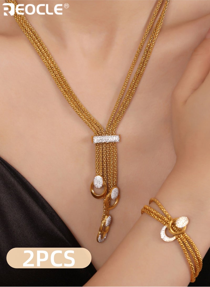 REOCLE Women's Bracelet Multi Strand Chain Layered with Crystal Encrusted Interlocking Ring Accents & Adjustable Closure Luxurious Statement Bracelet for Formal and Casual Occasions - Image 1