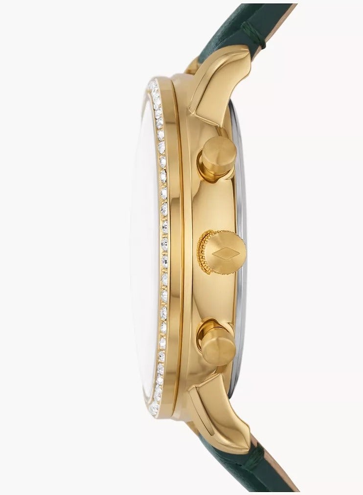 FOSSIL Women Chronograph Round Shape Leather Wrist Watch - Image 2