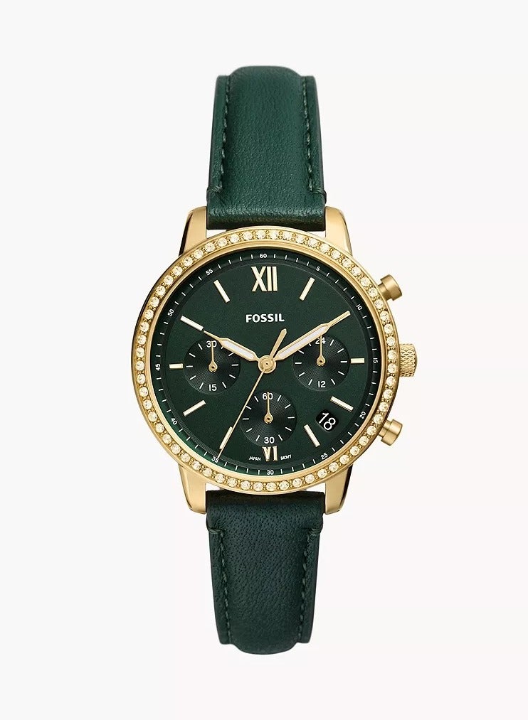 FOSSIL Women Chronograph Round Shape Leather Wrist Watch - Image 1