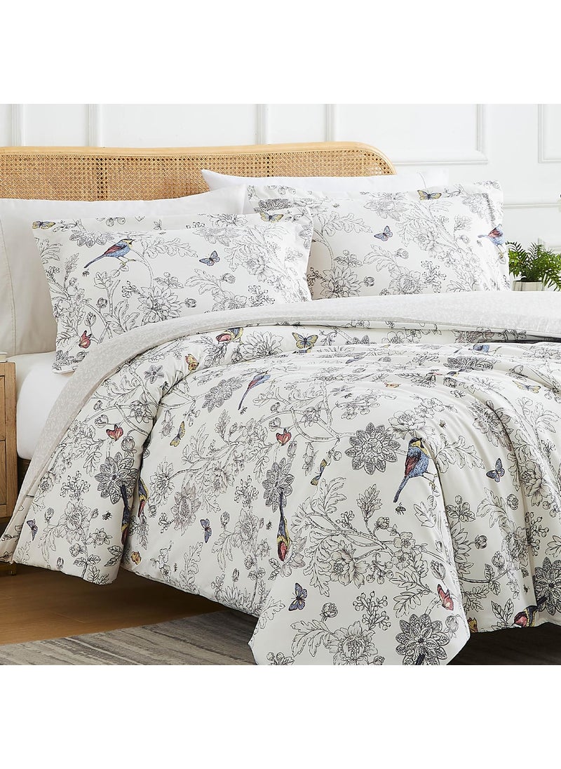 Southshore Fine Living, Inc. Southshore Fine Living Inc King Size Comforter Set Down Alternative Floral Comforter with Matching Pillow Shams Reversible Bedding Sets Fits KingCalifornia Winter Brush BlueWhite 