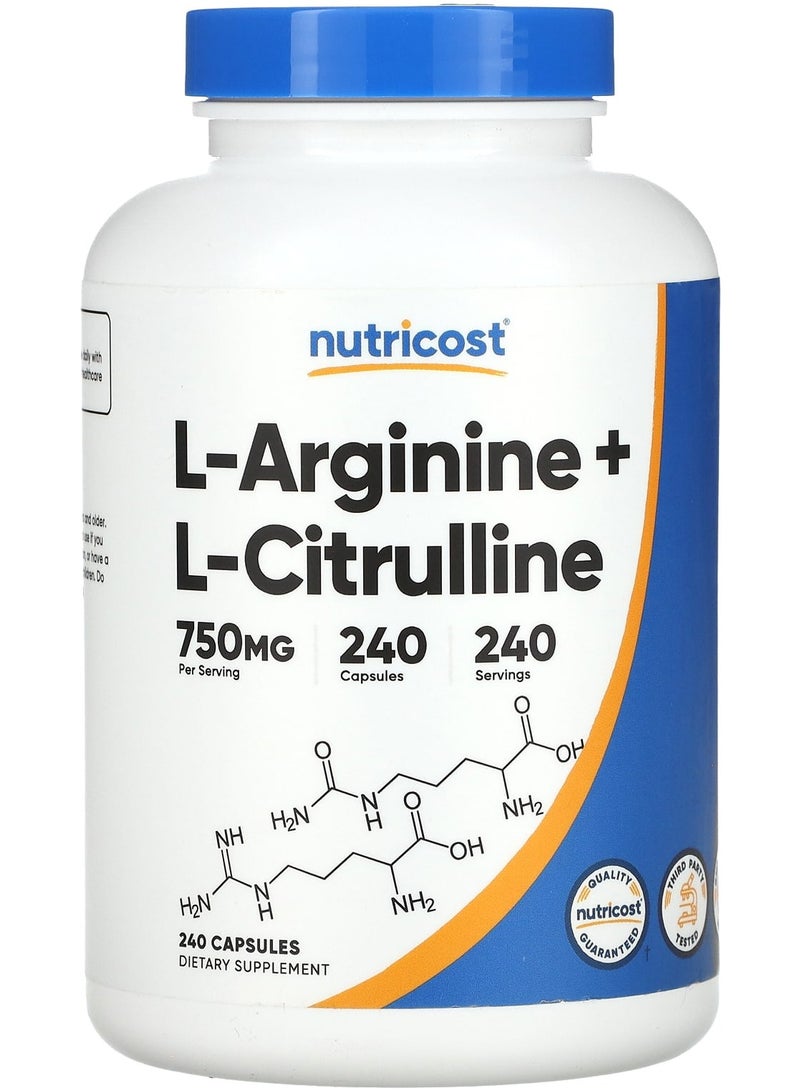 Nutricost L-Arginine + L-Citrulline, 240 Capsules
