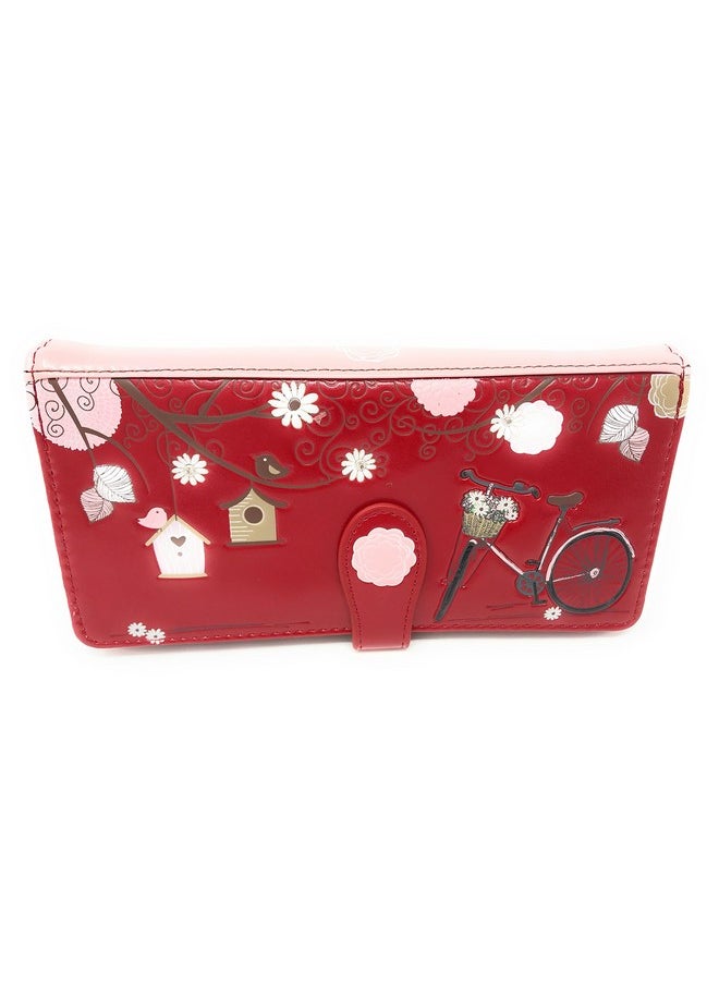 Shag Wear Vintage Postcard Bicycle Large Wallet For Women Vegan Faux Leather Salmon 7  - Image 2