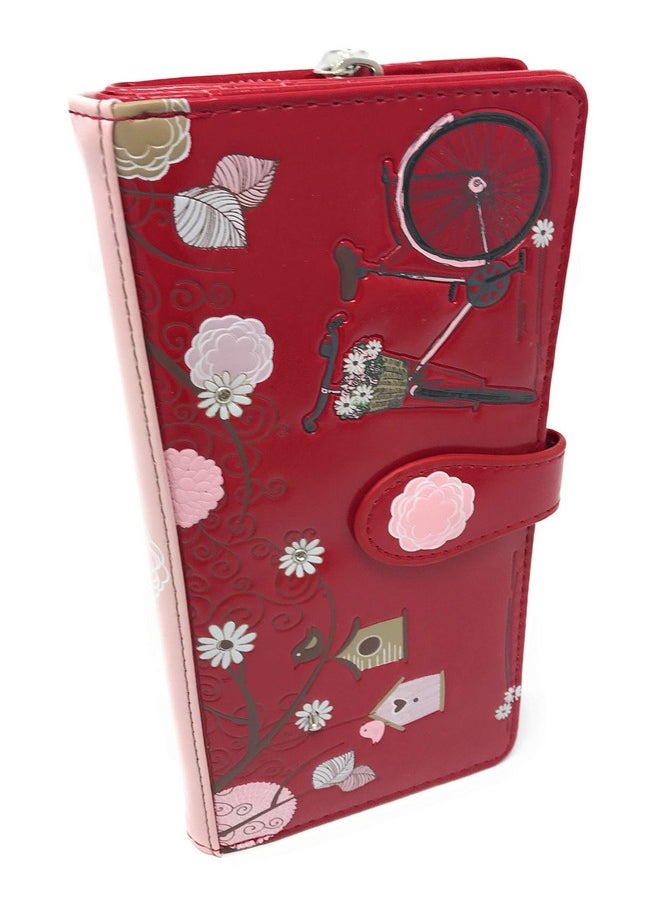 Shag Wear Vintage Postcard Bicycle Large Wallet For Women Vegan Faux Leather Salmon 7  - Image 1
