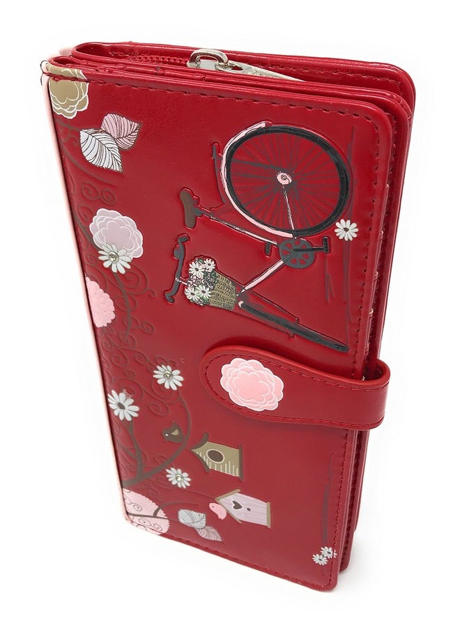Shag Wear Vintage Postcard Bicycle Large Wallet For Women Vegan Faux Leather Salmon 7  - Image 3
