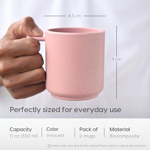 Eha Earth Friendly Java Coffee Mug | Mugs for Gift Made with Rice Husk Biocomposite | Coffee Mugs Set of 2, 350ml | Microwave Safe Mugs for Coffee (Reheat Only) | Coffee Cups and Mugs | Innocent - Image 2