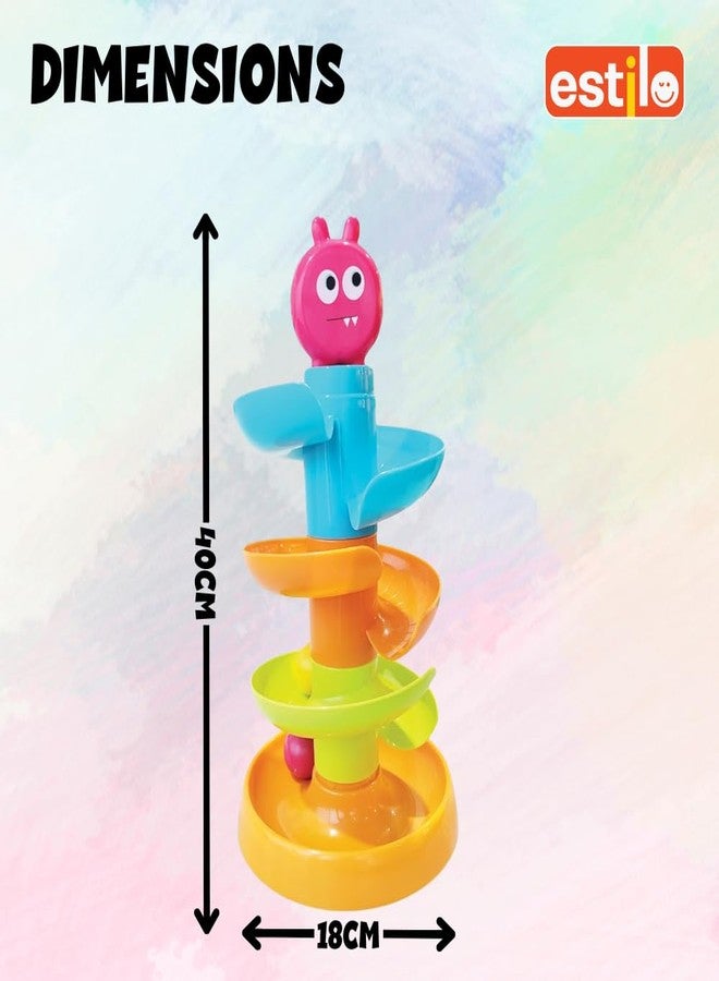 إستلو لعبة Estilo Rolling and Swirling Ram Monster Roller - برج إسقاط الكرات بأربعة طبقات مع 3 كرات ملونة | لعبة تفاعلية دوارة للأطفال الرضع والصغار | لعبة تعليمية للإسقاط والتدحرج للأطفال من عمر سنة فما فوق - Image 4