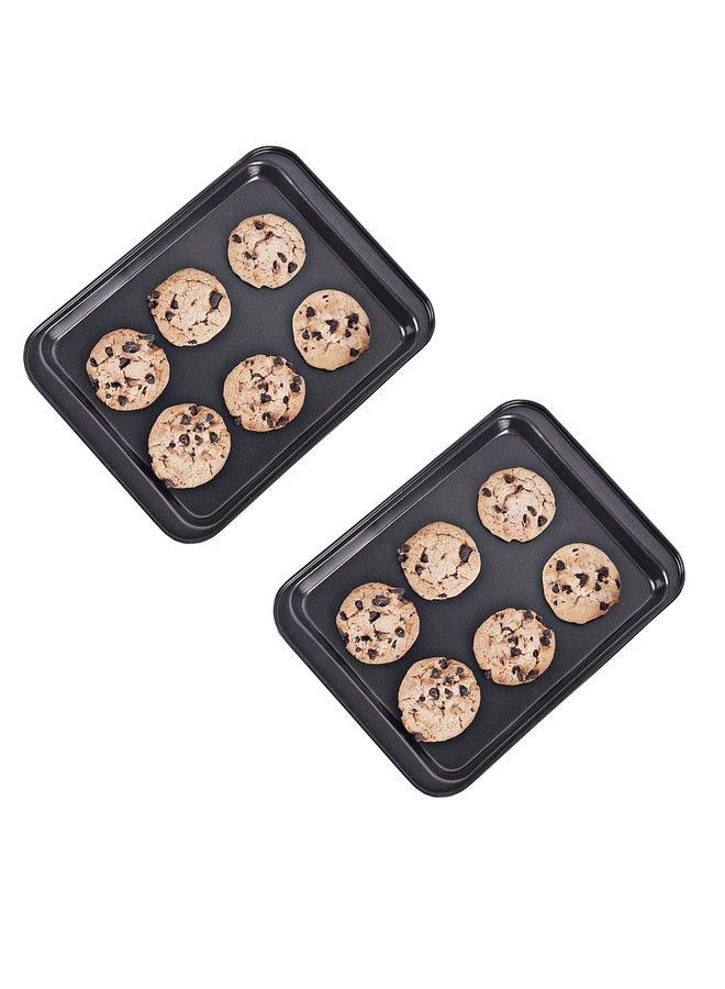 HYTK 2 Small Baking Sheets 9.45 X 7.09 Inch (Inner 7.5X6) Mini Cookie Tray Toaster Conventional Oven Pan Nonstick No Warp Magnetic Bakeware For 1 Or 2 Person - Image 2