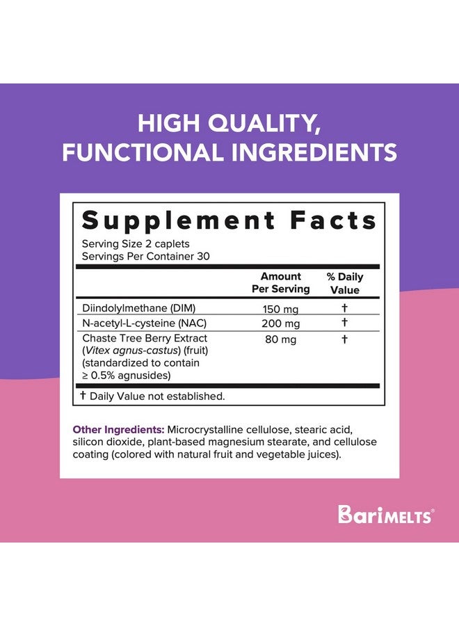 BariMelts Hormonal Balance+ with DIM, NAC & Chasteberry - 1 Month Supply (60 Caplets) - Post-Op Bariatric Supplement Supports Estrogen Metabolism and Hormonal Balance for Women - Image 2
