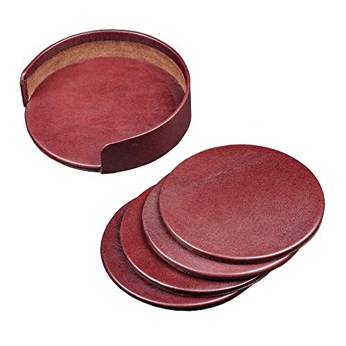 Dacasso Mocha Leather 4-Round Coaster Set - Image 1