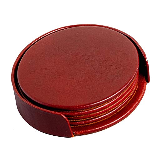 Dacasso Mocha Leather 4-Round Coaster Set - Image 3
