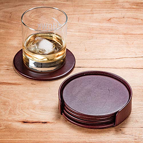 Dacasso Mocha Leather 4-Round Coaster Set - Image 2