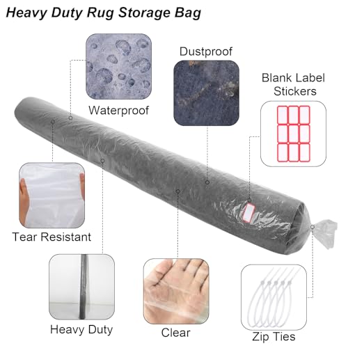 HFKPJRT 2 Pcs Rug Bags for Moving, Jumbo Plastic Carpet Rug Storage Bag Up to 9 x 12 Feet, Heavy Duty 4.7 Mil Carpet Bag with Zip Ties & Blank Labels for Storage, Moving, Packing, Shipping - Image 3