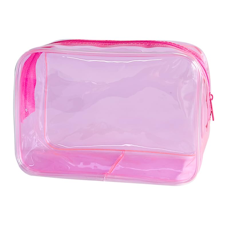 TotePrint Neon TSA Approved Clear Toiletry Pouch, 7"x2.3"x4.7" Size, PVC Travel Makeup Bags for Toiletries, Transparent Cosmetic Bag for Women and Men Small (pink) - Image 1