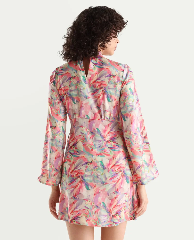 Rareism Women's Satin Bell Sleeves Printed Top