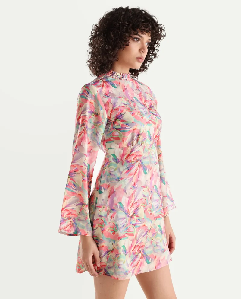 Rareism Women's Satin Bell Sleeves Printed Top