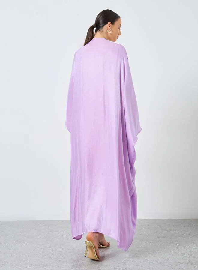 تايك تو Take Two Metallic Batwing Sleeve Open Front Abaya
