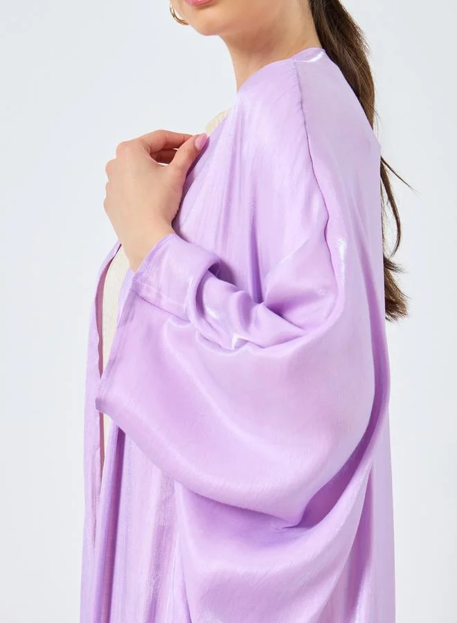 تايك تو Take Two Metallic Batwing Sleeve Open Front Abaya