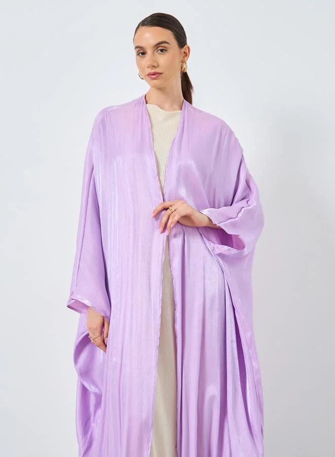 تايك تو Take Two Metallic Batwing Sleeve Open Front Abaya