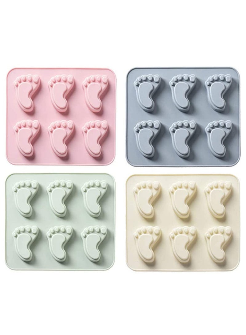 SOLARAE Silicone Mold 3D Baby Foot Print Baby Shower Cake Topper Feet Cupcake DIY Decoration Birthday Party Tool for Sugar Craft Chocolate and Crafting 4pcs - Image 1