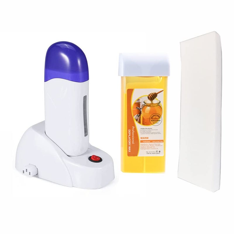 Nynelly Depilatory Rollon Wax Warmer Kit  Portable Epilator Set for Women and Men Wax Heater Depilation Wax 20 Strips for Legs Bikini Armpits
