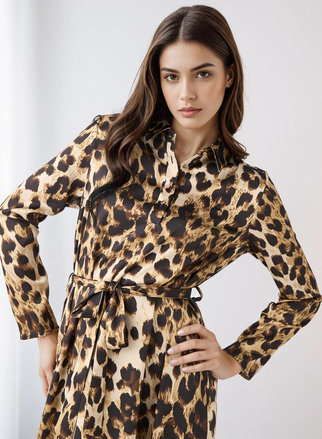 Splash FAV Animal Print Shirt Dress with Tie-Up Detail - Image 4