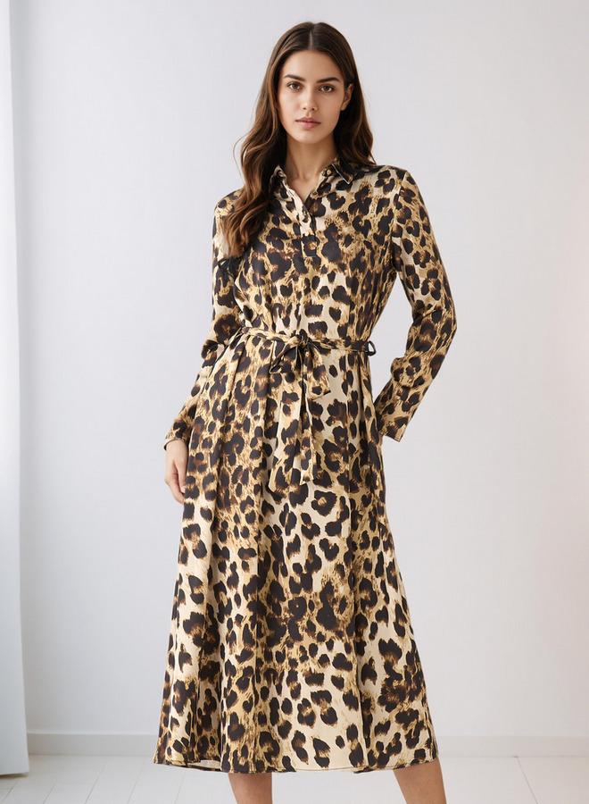 Splash FAV Animal Print Shirt Dress with Tie-Up Detail - Image 1